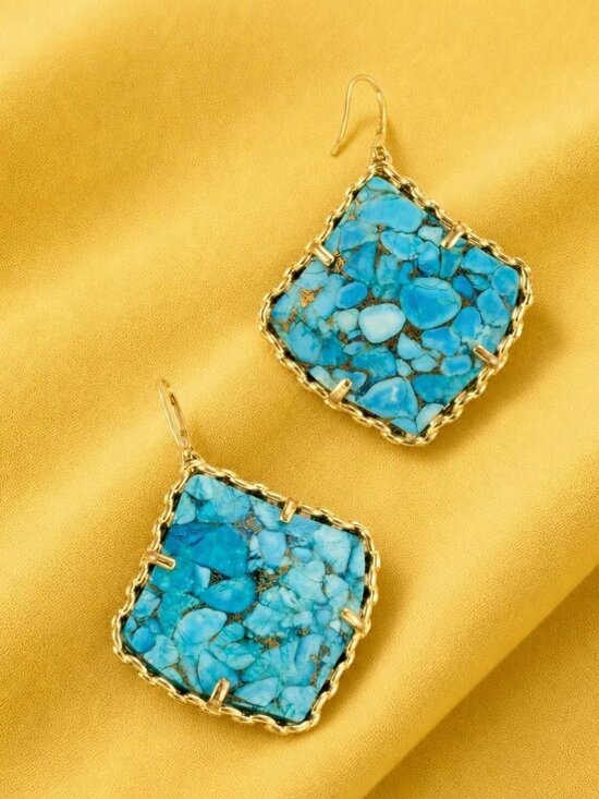 Alicia Bonnie Jewelry - Alicia Bonnie Harper Gold Bronze Veined Turquoise Drop Earrings
